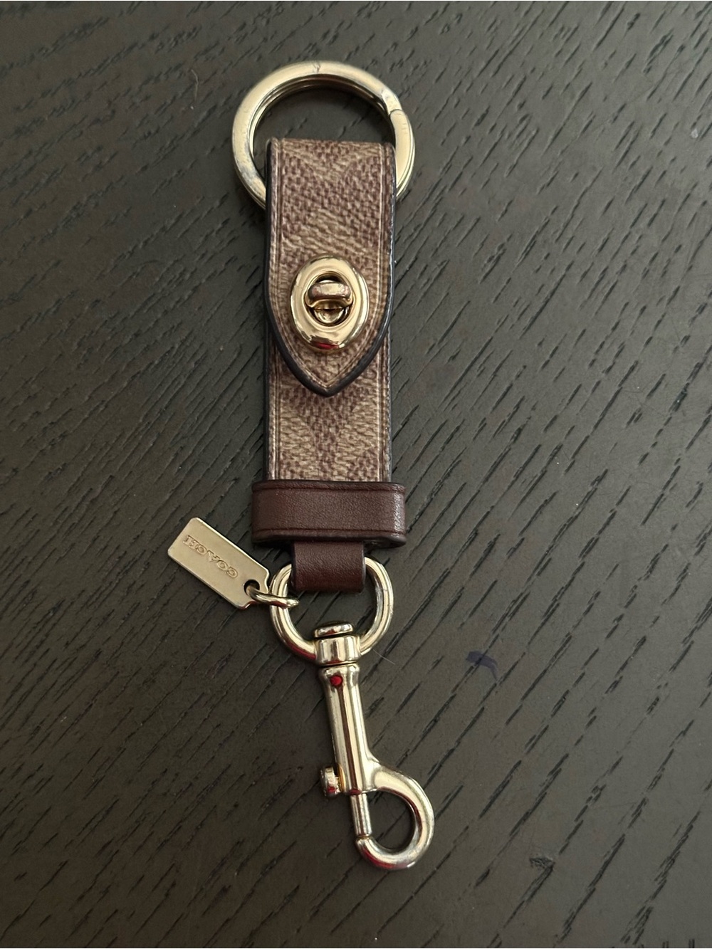 Coach Brown Signature Canvas Key Fob with Leather Trim